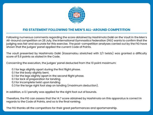 CSGO战绩查询-国际体联公布桥本跳马打分细节 确认结果符合规则